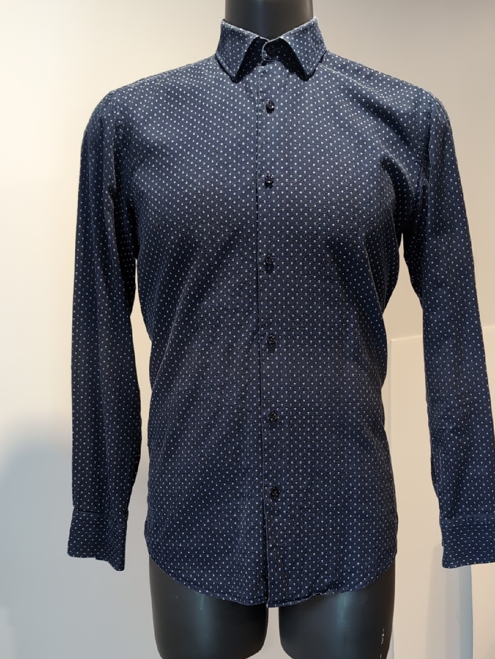 Boss Hugo Boss Navy Dot-Print Slim Fit Button Front Shirt